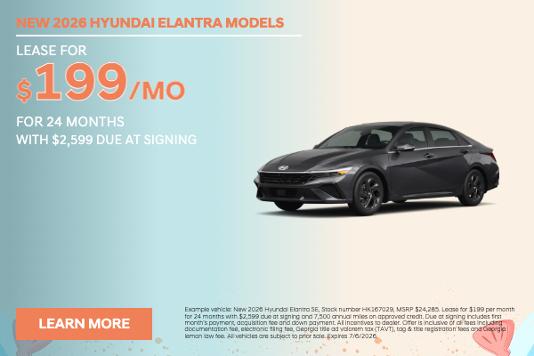 New 2026 Hyundai Elantra Models lease Kennesaw GA