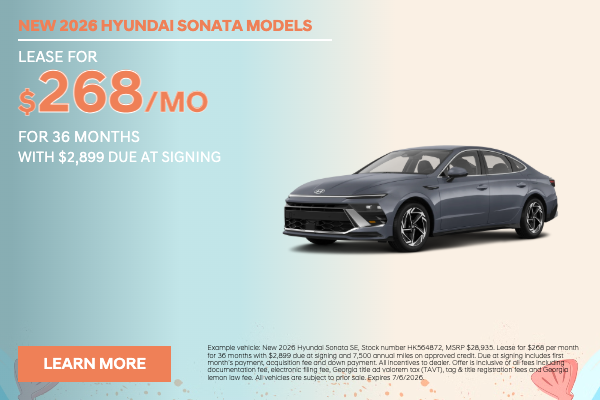 New 2026 Hyundai Sonata Models lease Kennesaw GA